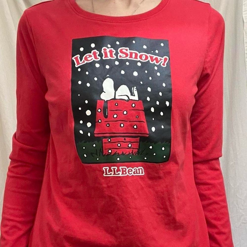 Red Peanuts Snoopy Let It‎ Snow Long Sleeve Tee Shirt L.L. Bean